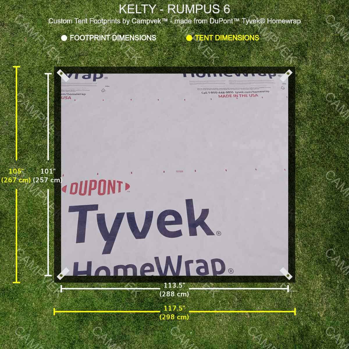 4x3 Rumpus Tyvek Footprint for the Kelty Rumpus 6 Tent